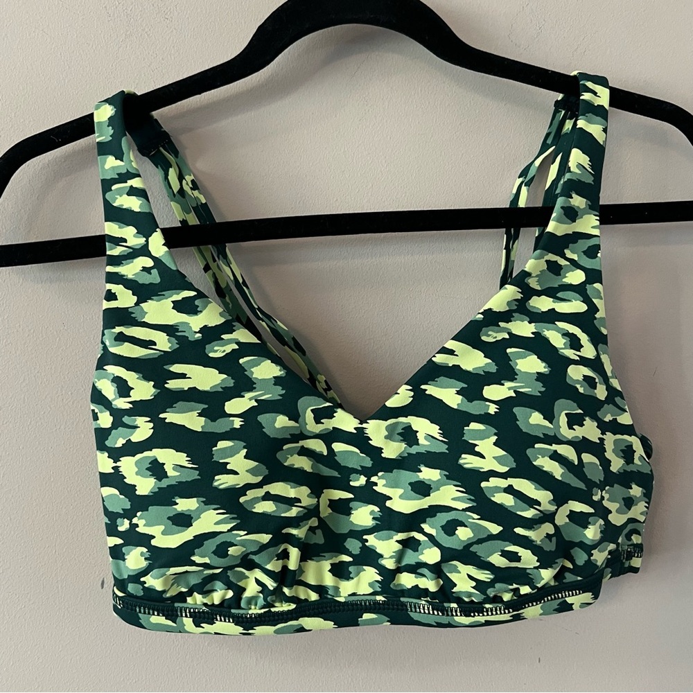 Aerie Goals Plunge Neck Sports Bra Ladies Size Medium Green Print